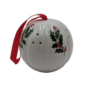 Vintage Potpourri Porcelain Holly‎ Ball  Christmas Ornament